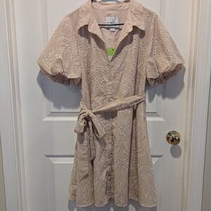 Sam Edelman Fiarycore Natural Puff Sleeve Mini Dress with Belt Soft Girl Boho